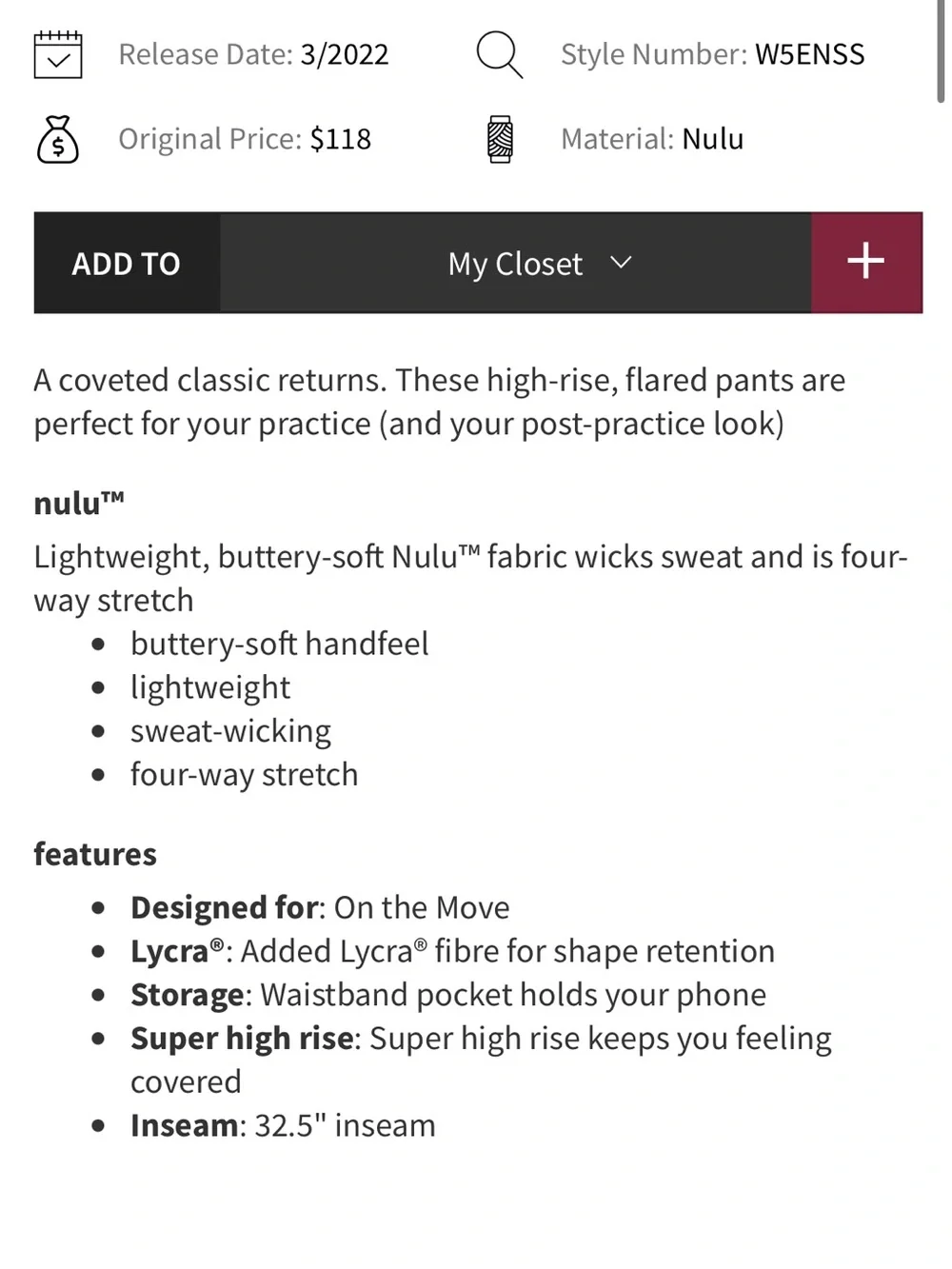 Lululemon Groove Super-High-Rise Flared Pant Nulu Size 6